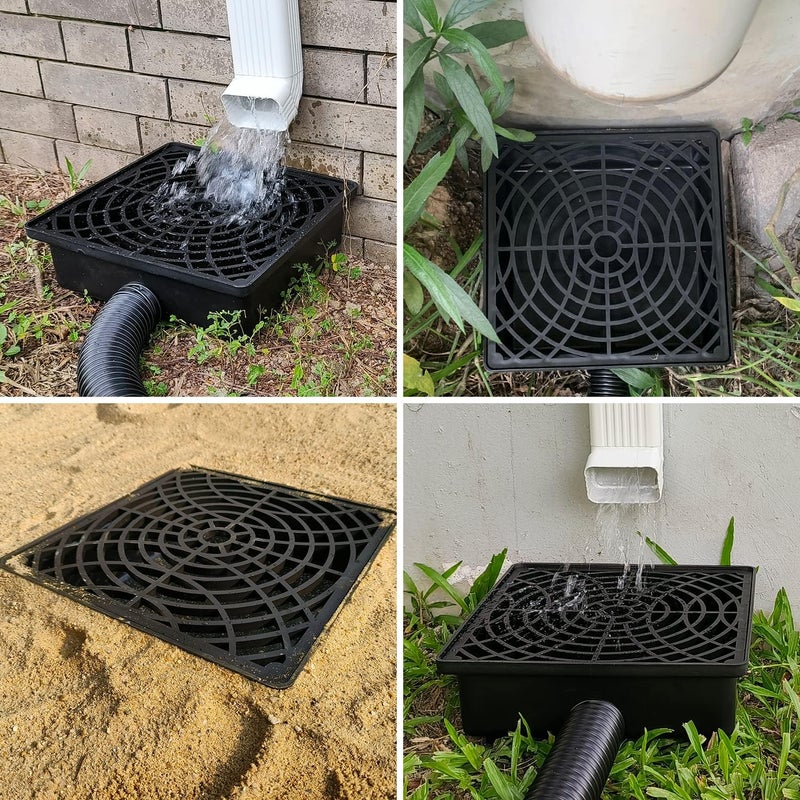 Prestantious Low Profile Catch Basin Drain Kit Downspout Extender, 12"×12" Catch Basin Gutter Downspout Extensions with 2" ID Flexible Pipe, Pipe Stretched Length 16.4ft, Rainwater Drainage System - Image 5